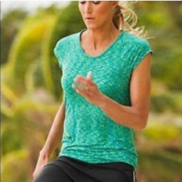 Athleta Pop Space Dye Shirt with Zipper Pocket in Green size XS - Picture 12 of 12